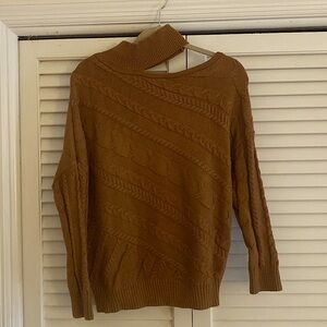 Venus Brown Cutout Shoulder cable sweater